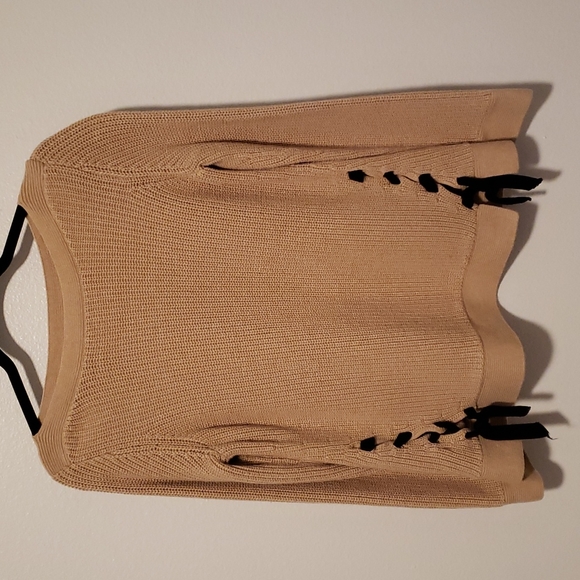LOFT Sweaters - Loft Tan Knit Sweater with Black Lace Detail Size S
